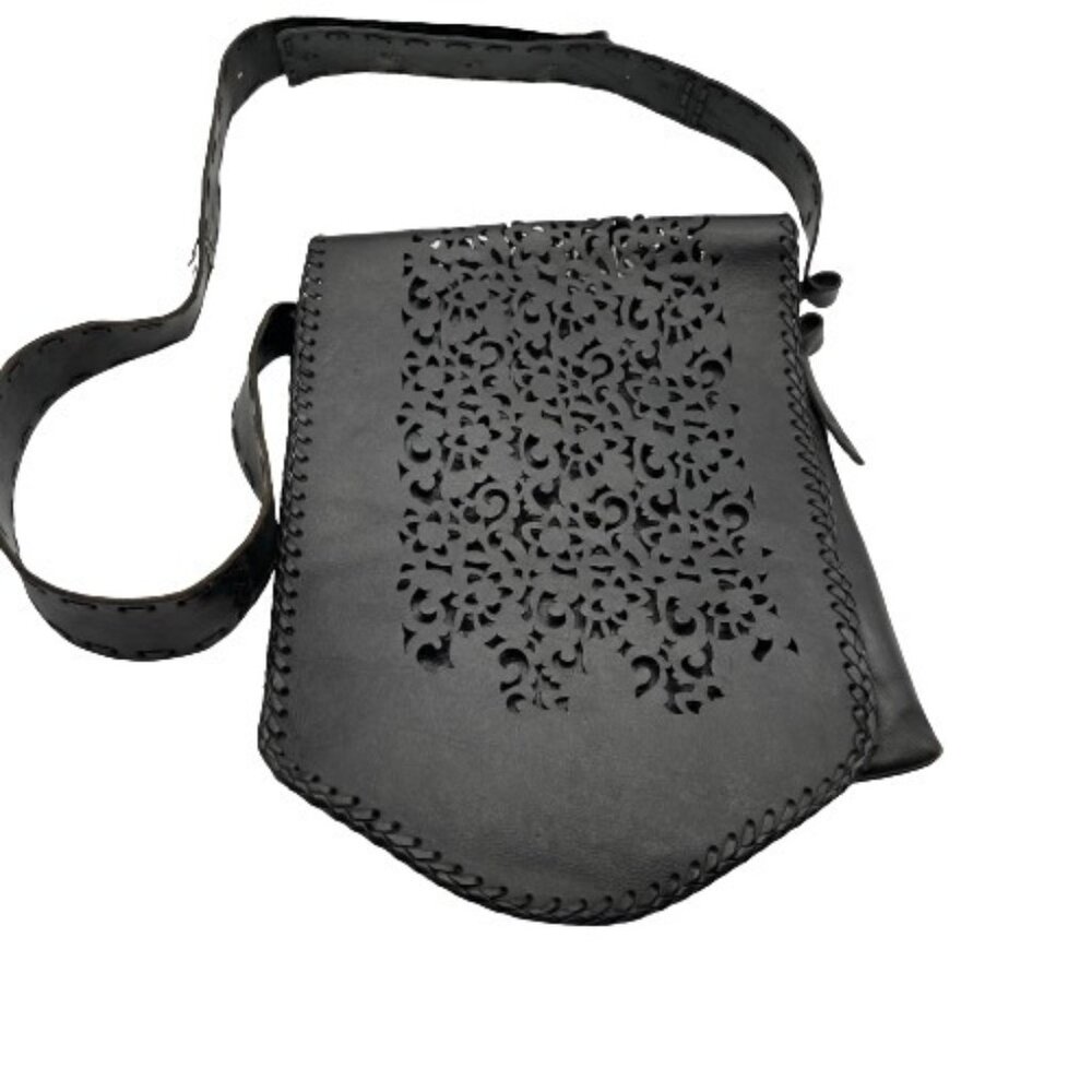 Unisex Leather Hobo Crossbody Bag Black
